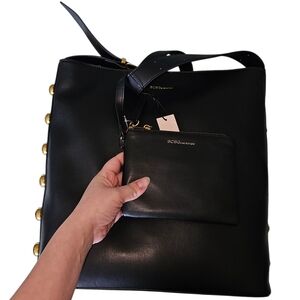 BCBGeneration Faux Leather Black Crossbody Work Tote Bag with Gold Stud Accents
